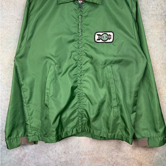 VTG 70s Racing Full Zip Jacket Mens Sz M Green Patch ACCD Seed USA Made Light - Picture 7 of 8